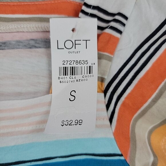 LOFT Top Womens Size S Multicolor Striped Flutter Cap Sleeve Cotton Modal NWT - Picture 3 of 7